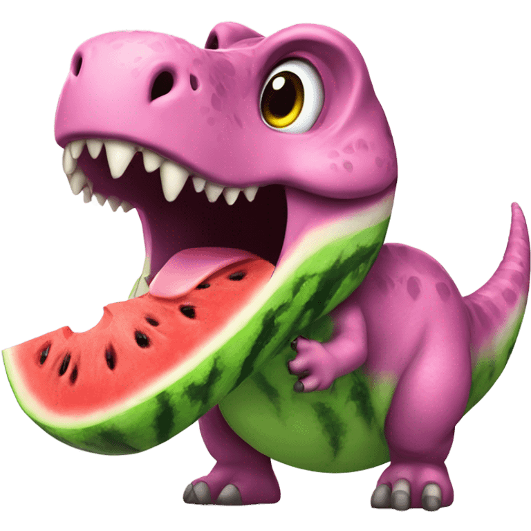 A dinosaur eating a pink watermelon  emoji