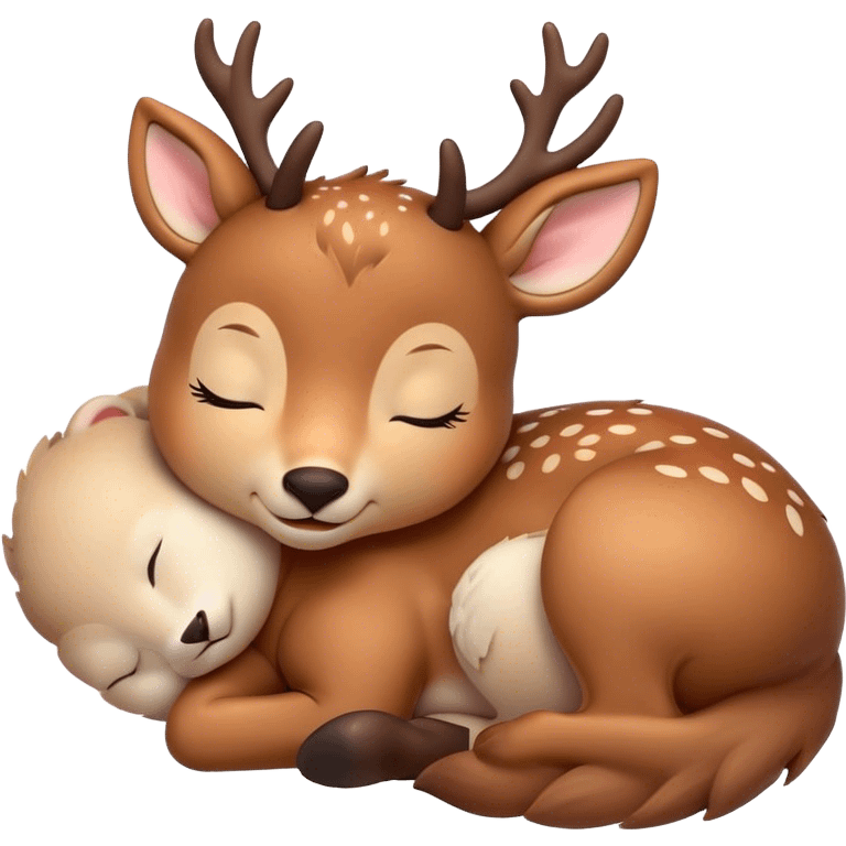 Meme-Worthy Cute Sleeping Deer Portrait Emoji, Head resting peacefully with a contented smile, showcasing a delicate, slender build and a luxuriously soft Fur, eyes shut in a serene, restful nap, Simplified yet hilariously adorable features, highly detailed, glowing with a soft, drowsy light, high shine, relaxed and utterly lovable, stylized with an air of playful laziness, bright and heartwarming, soft glowing outline, capturing the essence of a comically sleepy deer, so meme-worthy it feels like it could instantly become the next viral sensation of adorable woodland slumber! emoji