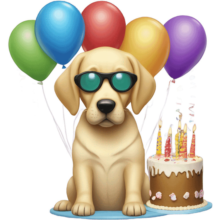 Yellow lab with goggles celebrating it’s birthday emoji