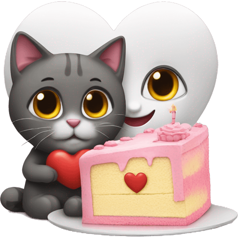 Heart with cake and kitty emoji