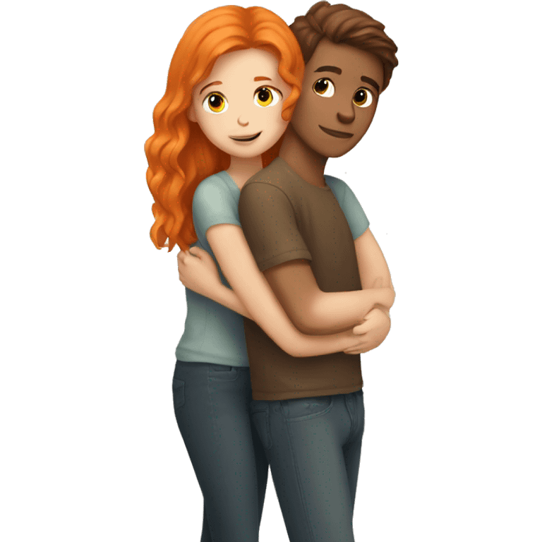 white boy with brown hair hugs a orange hair girl emoji