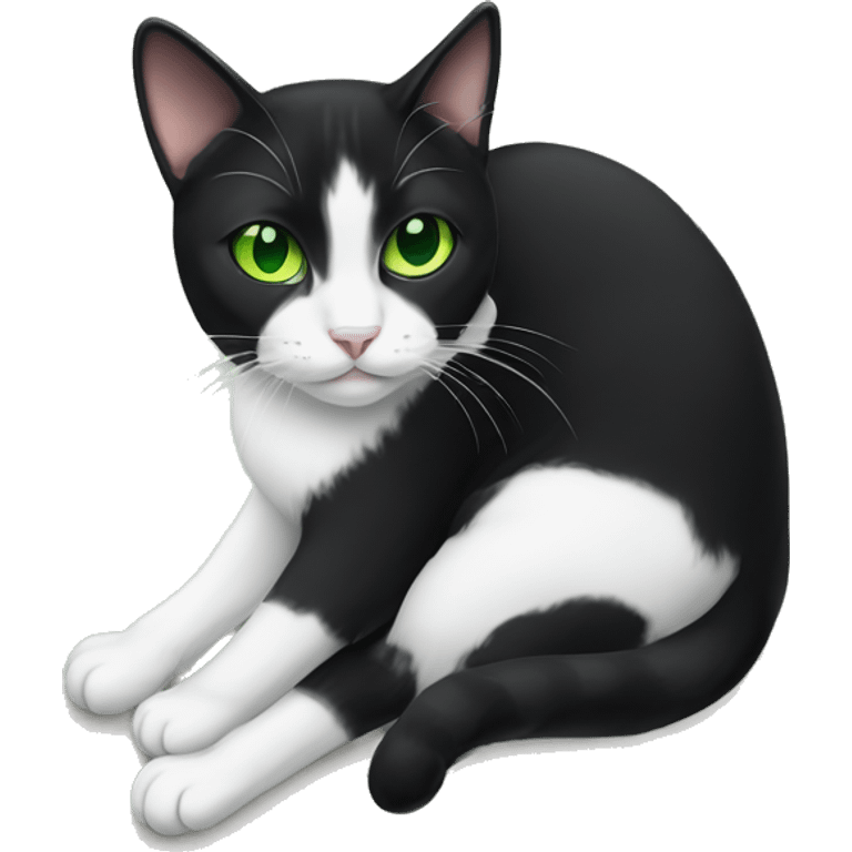 Tuxedo cat with green eyes emoji