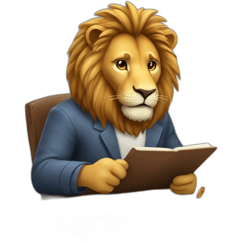 A lion is doing studying emoji