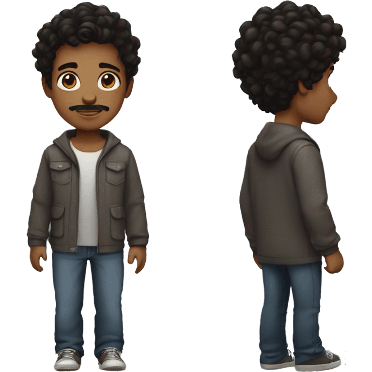 Wavy black hair boy, with brown eyes, little bit of mustache, and a little bit of goatee emoji