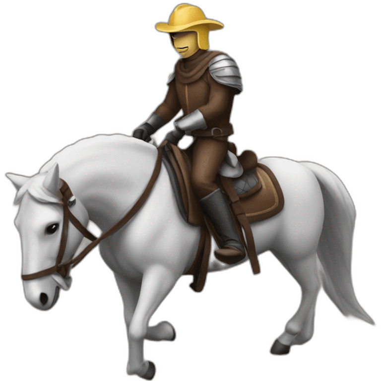 A man riding a horse wearing a las anvil helmet emoji