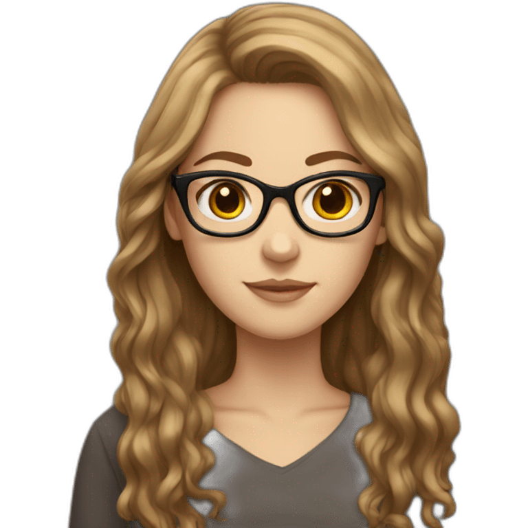 A white Girl with glasses,Brown long hair emoji