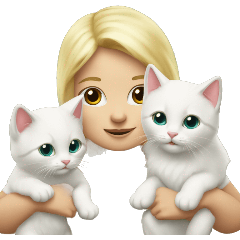 Blond baby with two white Sibirien cats under a Christmas tree emoji