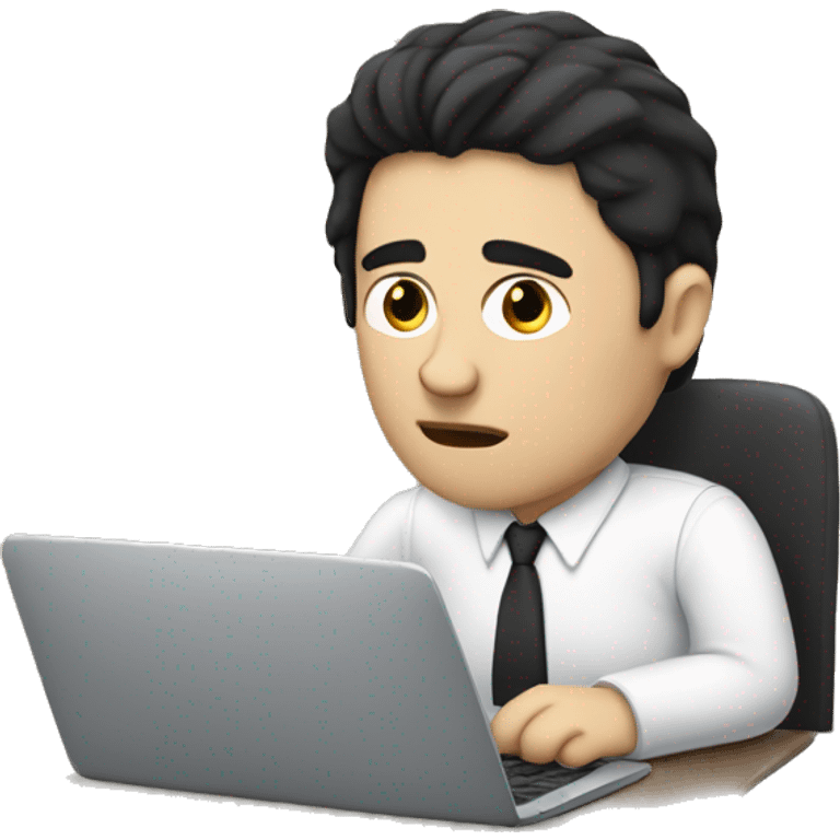 tired white man with black hair, sitting at a laptop


 emoji