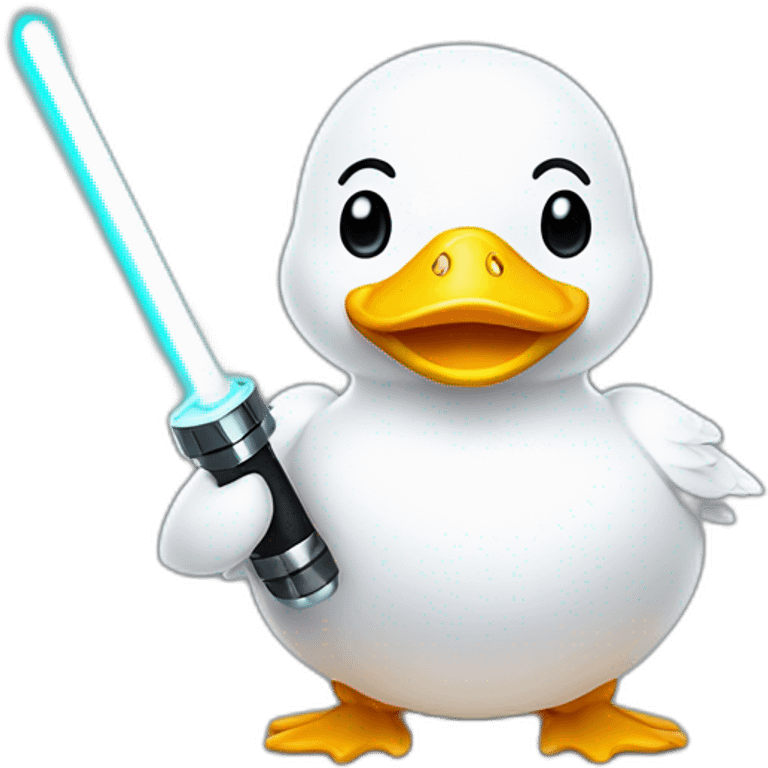 general body building white duck in black holding a light saber emoji