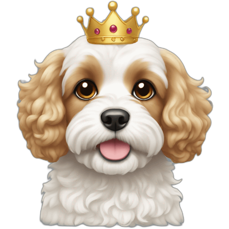 Cute White cavapoo with a crown emoji