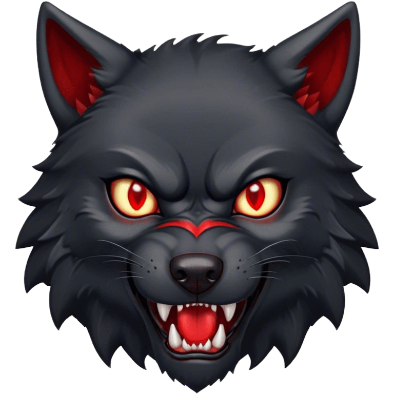 Can you create a black wolf with red eyes in a scary way emoji