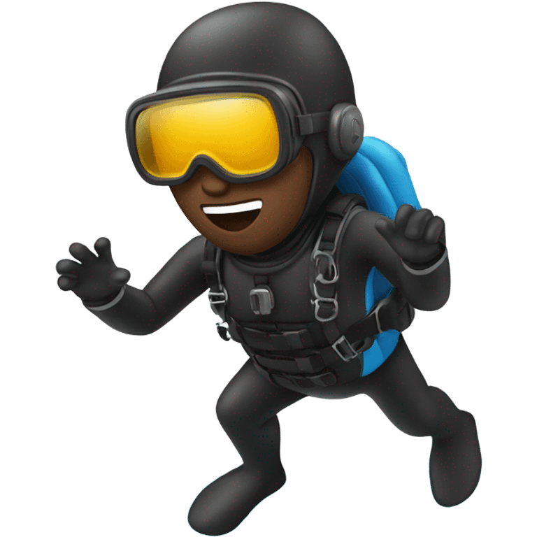 Black guy in scuba suit diving into ocean emoji