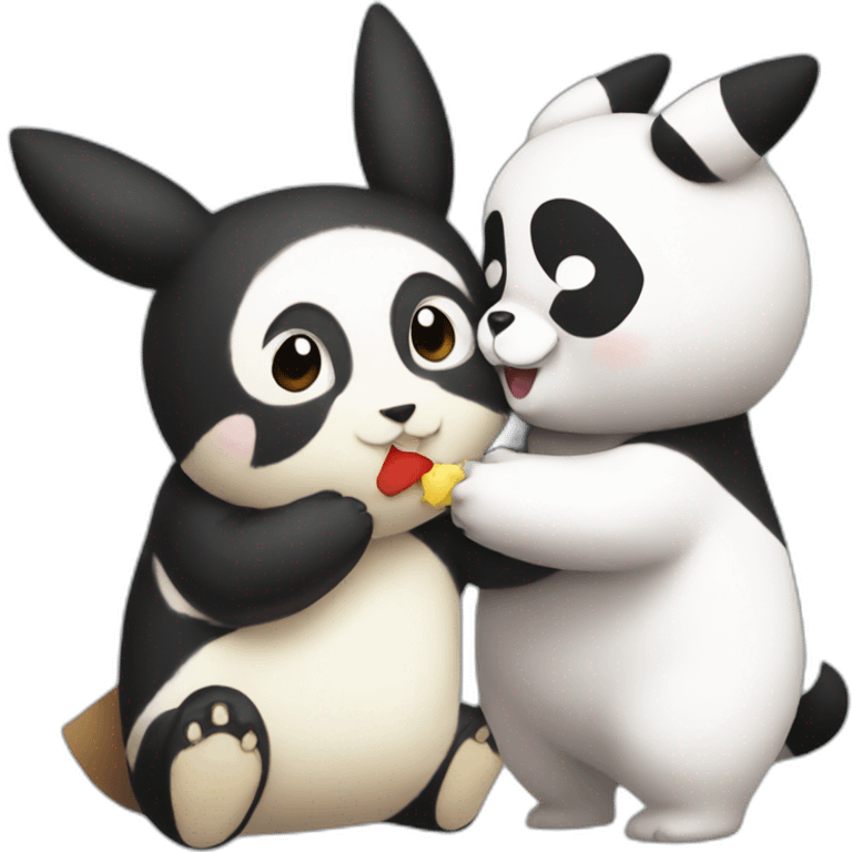 pikachu kissing a panda emoji