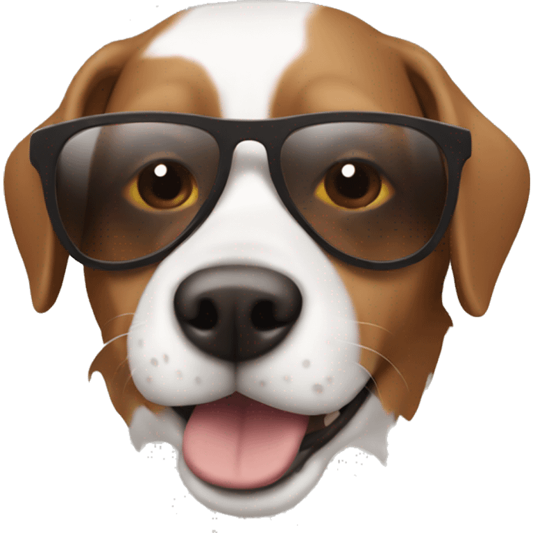 brown and white dog wearing sunglasses  emoji