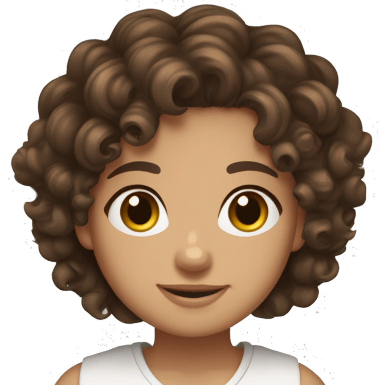 Curly brown hair girl kinda tan skin hazel eyes and shorter dark brown curly hair body medium skin emoji