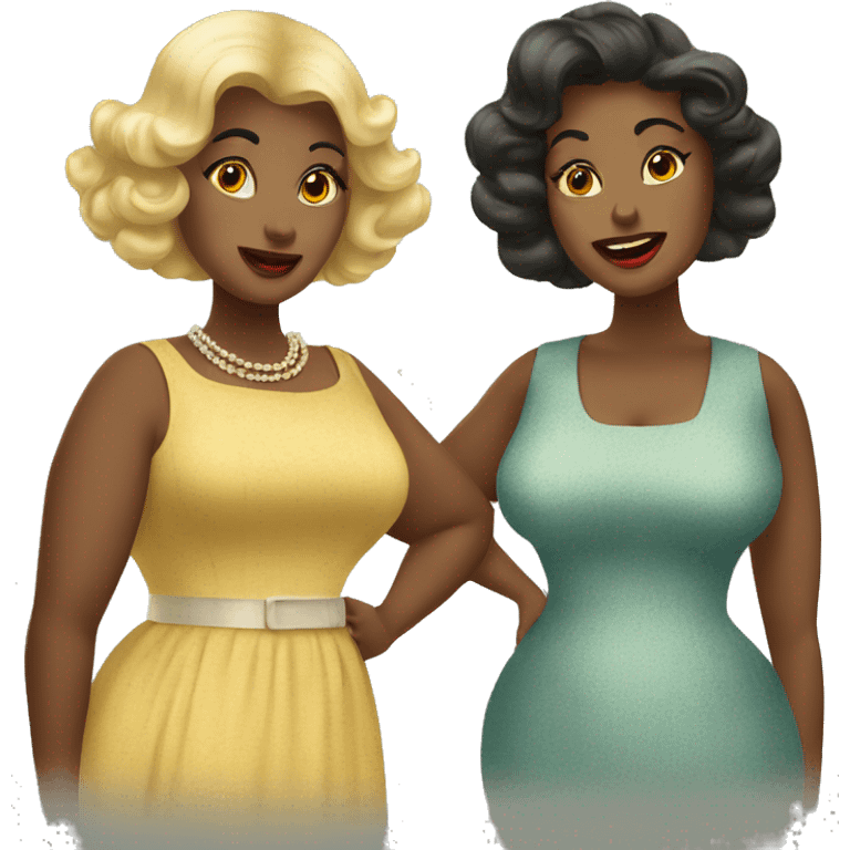 two plus size women, vintage, retro emoji