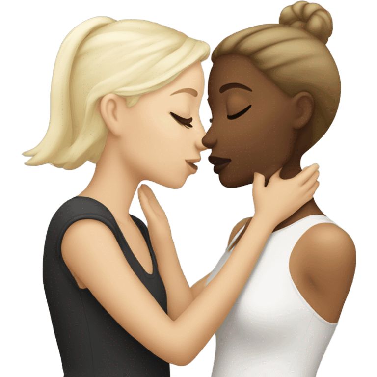 a white blonde girl kissing her white brunette girlfriend emoji