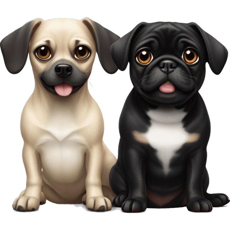 black dachshund and white pug playing emoji