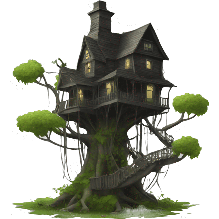 Fantastic haunted Addams treehouse hotel overgrown  emoji