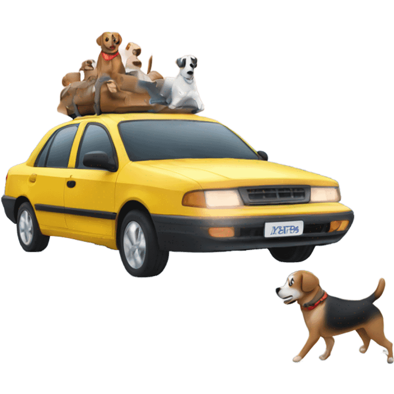 car on a snowy road with dogs riding in the car  emoji