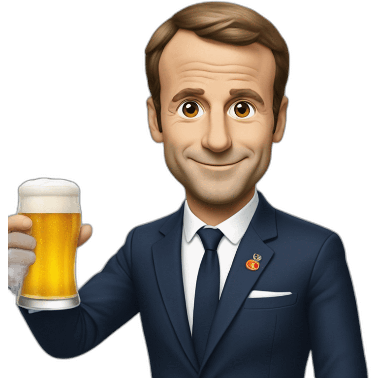 Emanuel Macron buvant une bière emoji