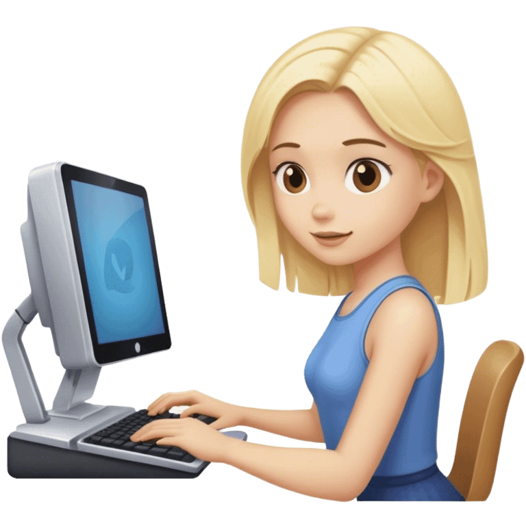 Blonde girl typing on computer emoji