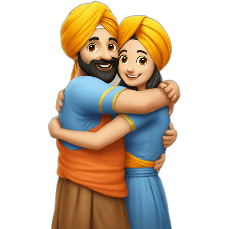 Hug with Punjabi sardar ji couple  emoji