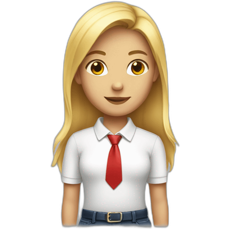 girl wearing a white polo and red necktie emoji