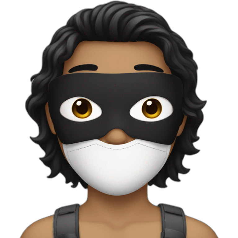 a boy with a black hair wearing a black mask emoji