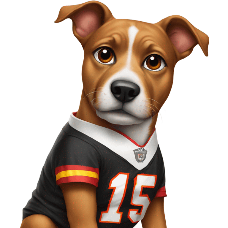 Dog with a mahomes jersey emoji