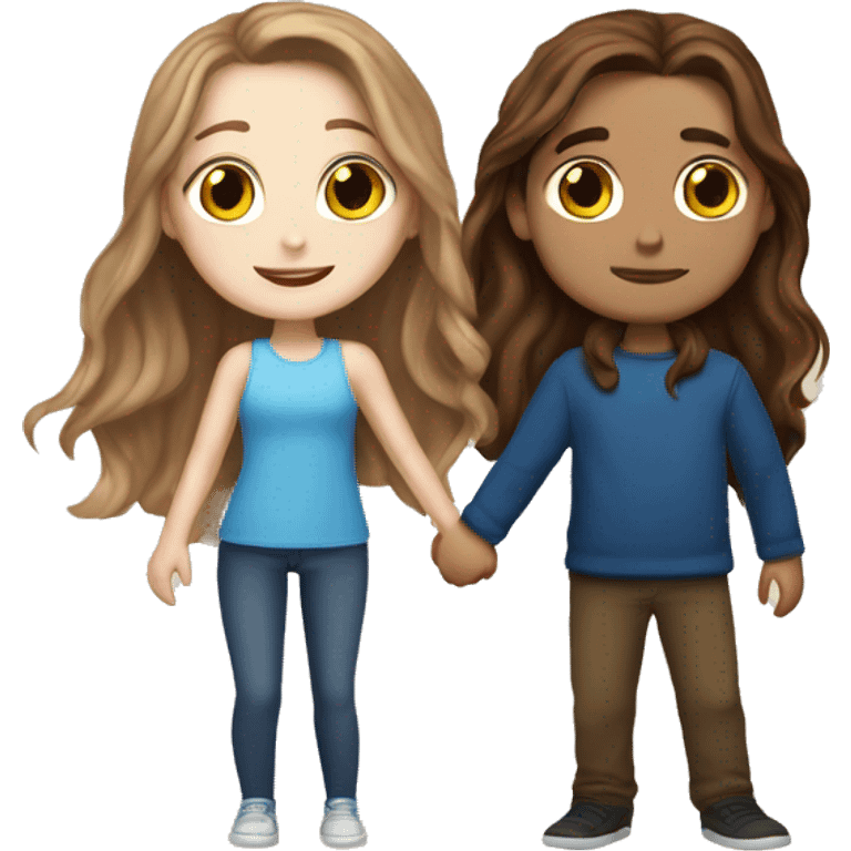 Realistic white girl with long brown hair and white boy with brown hair and blue eyes hugging  emoji