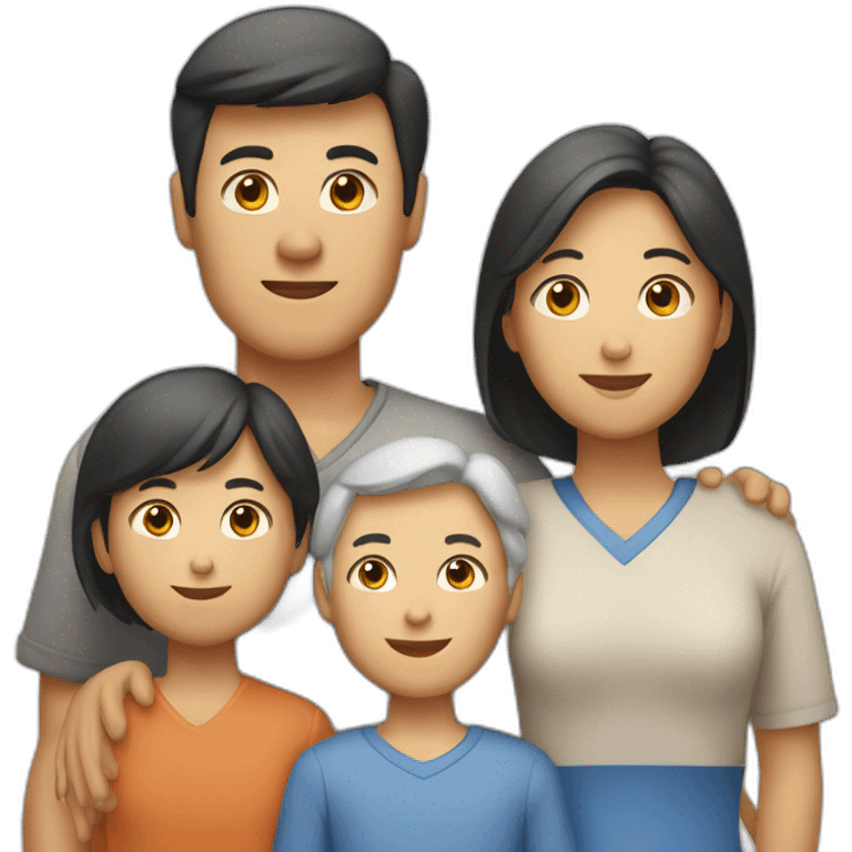 family of 5 asian father, white mother, 2 boys and 1 girl. emoji