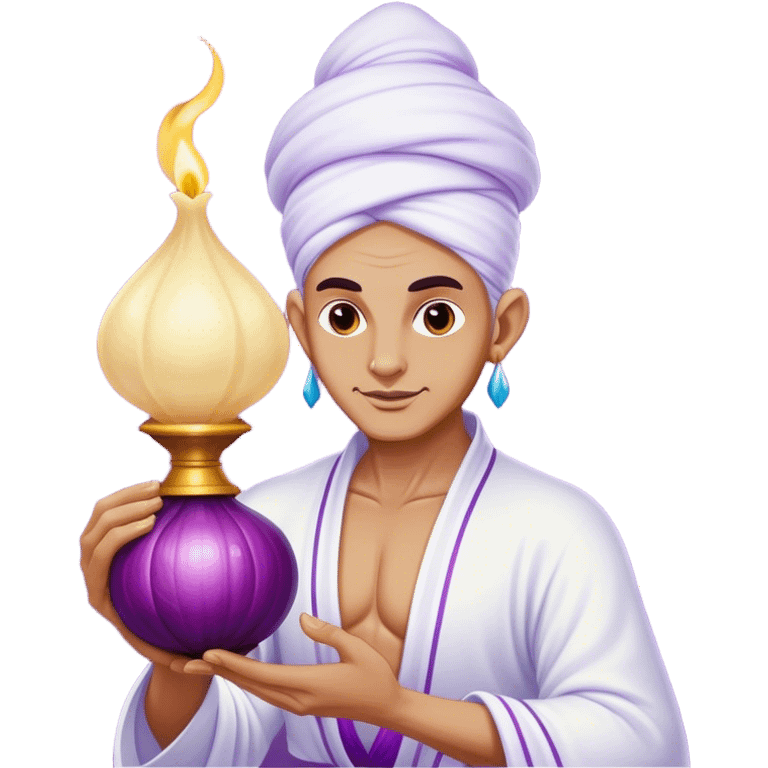 The white Genie of the Lamp, holding a big violet onion  emoji