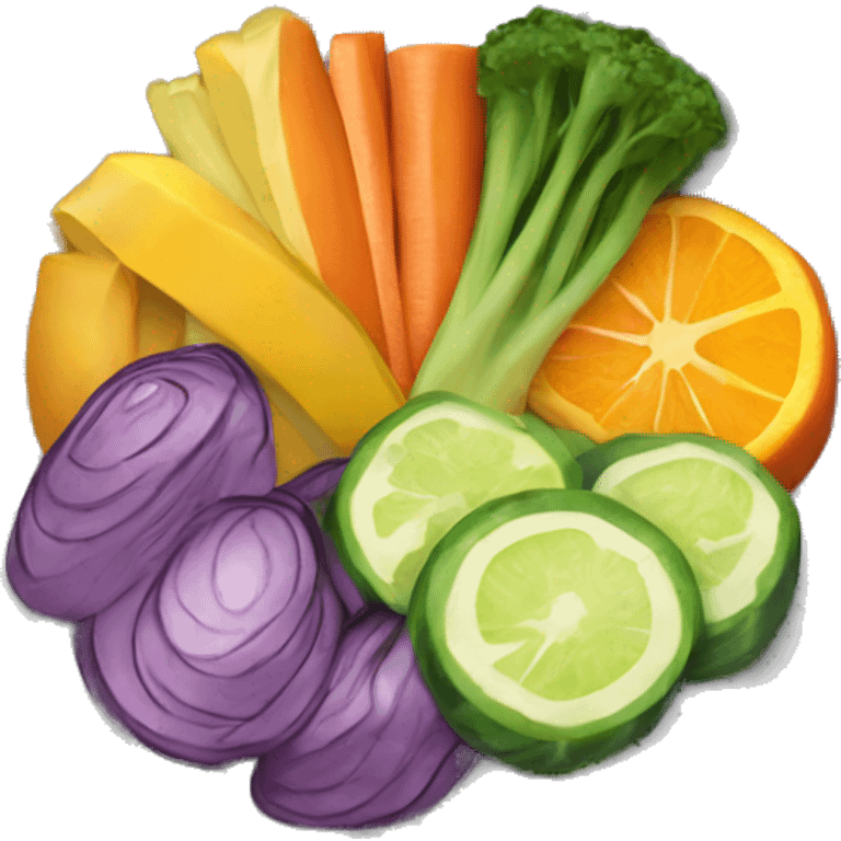 sliced purple, yello, green, orange vegetables in dish emoji