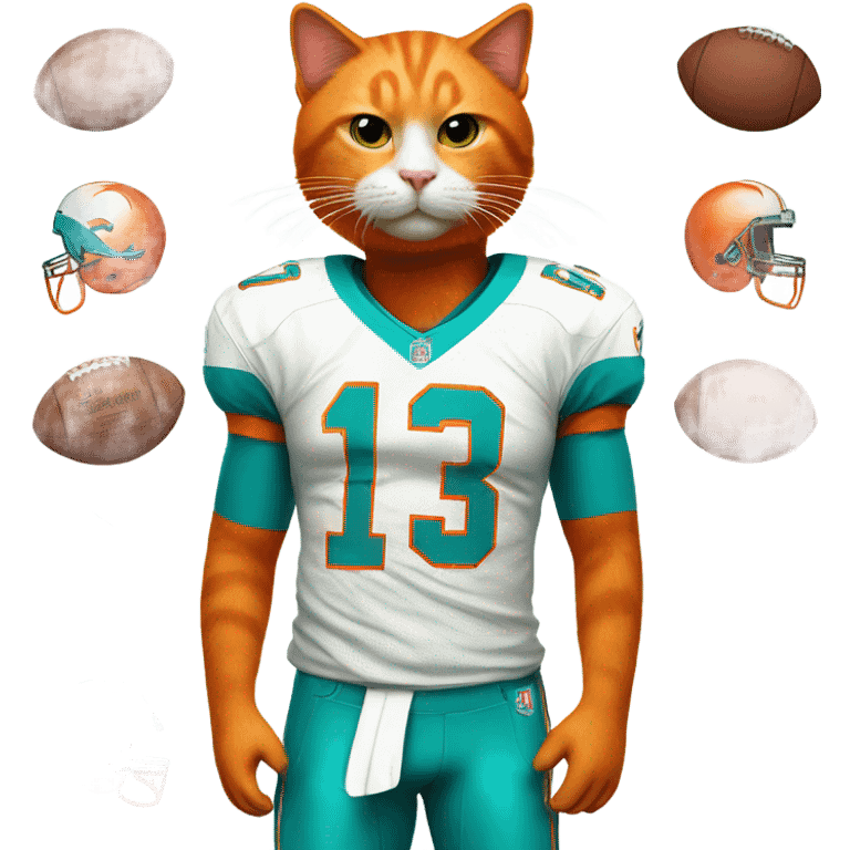 Orange cat in miami dolphins jersey  emoji