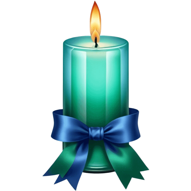 	2.	A vintage glass decorative candle in an elegant sapphire blue shade, placed next to a carefully tied emerald green ribbon. emoji