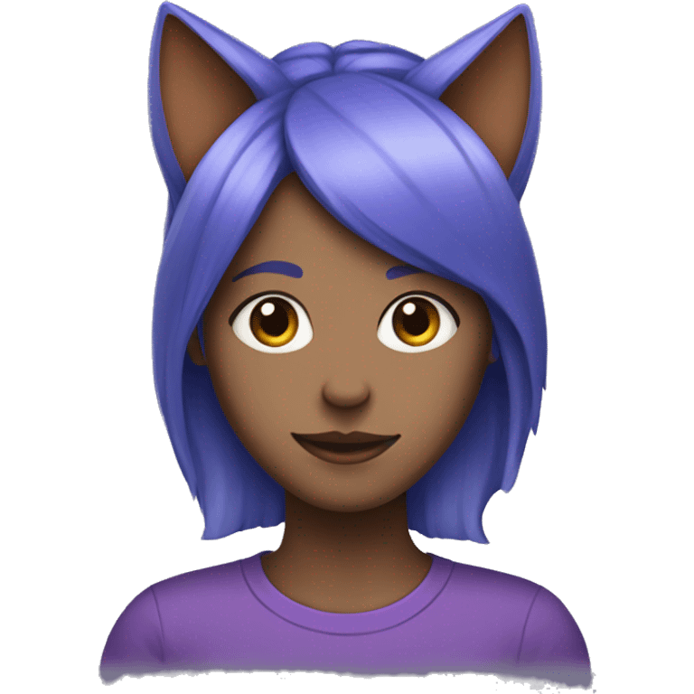 Blue haired girl with cat ears in a purple shirt  emoji