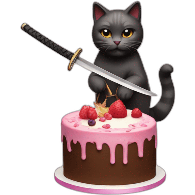 cat cuts a cake with a katana emoji