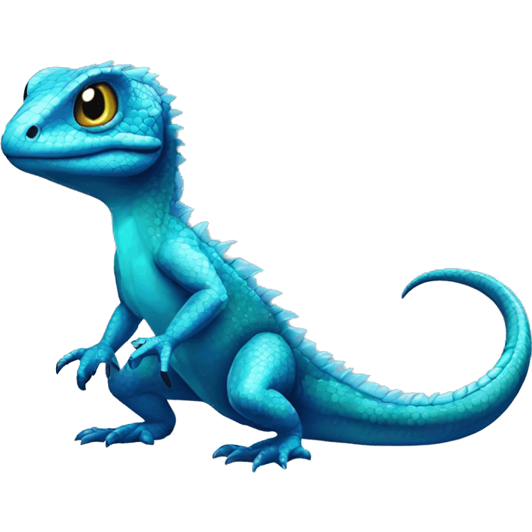 Cyan Shiny Glossy Lizard-Reptile-Raptor-Fakémon with dark-blue patterns Full Body emoji