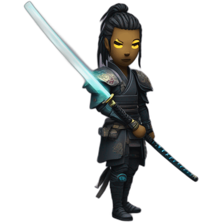 Cyberpunk samurai with glowing katana emoji