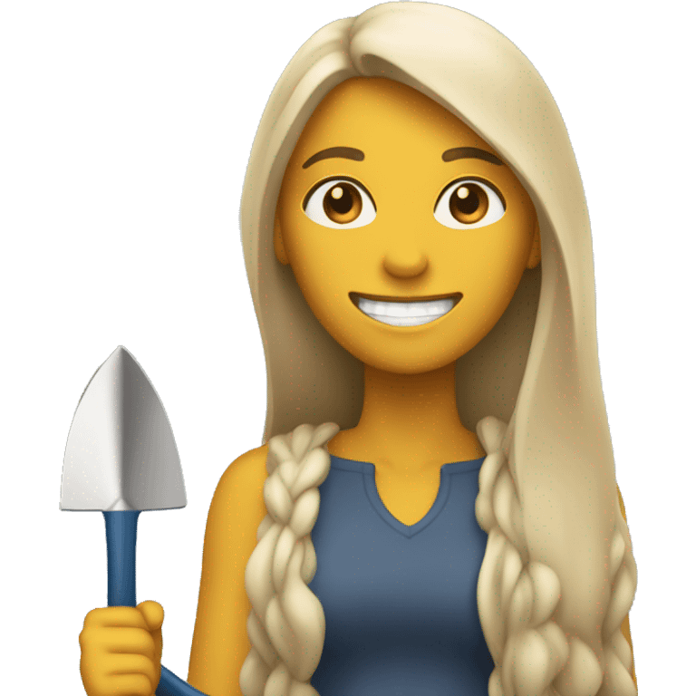 Beige Women with long hair holding shovel smiling  emoji