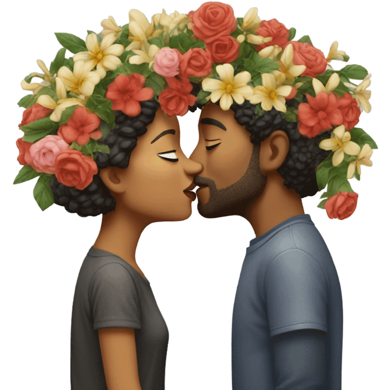 Hyper Realistic Couple kissing with flowers around them emoji