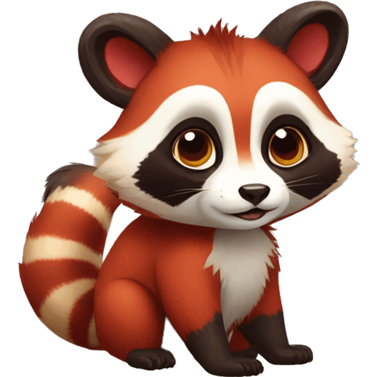 Cute red raccoon-panda-lemur-hybrid full body emoji