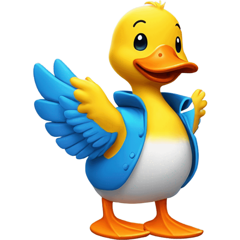 🦆 Dow Dow Emoji – A cute, vibrant yellow duck with a cheerful expression, wearing orange boots and striped blue-and-white socks. Dow Dow has a friendly, adventurous pose, one wing raised in a salute. Inspired by the Dodo, it symbolizes resilience, simplicity, and environmental awareness. Perfect for adding warmth and positivity to messages! 🌱✨ emoji