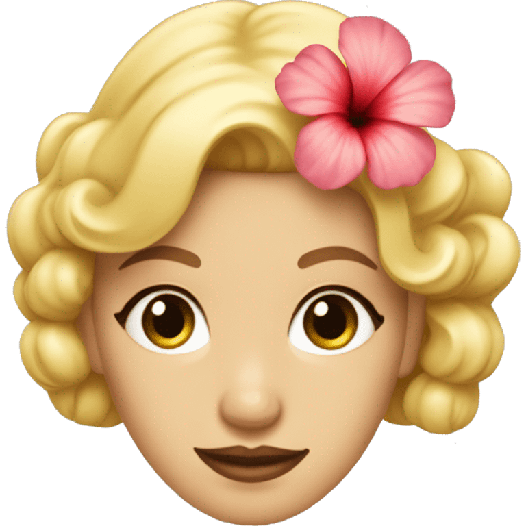 A blonde pin curled woman with a hibiscus flower in her hair like a 60s starlet emoji