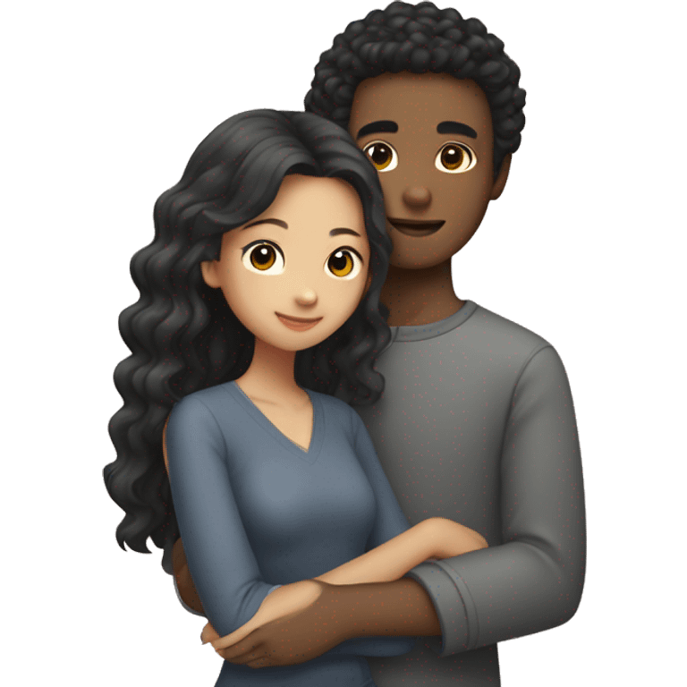 Asian girl, which has straight hair, and black boy, which had curly hair, as a couple hugging emoji