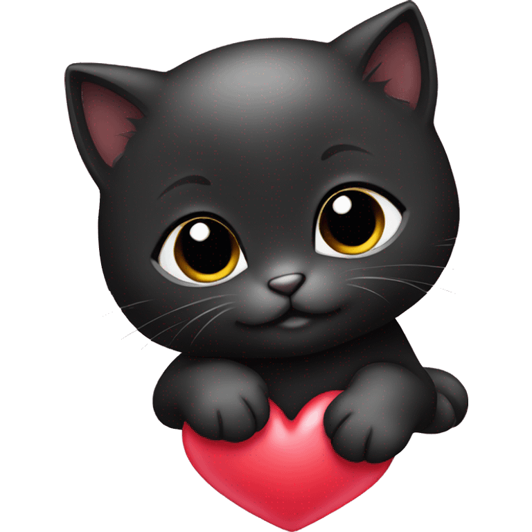 Cute baby black kitten holdig heart emoji