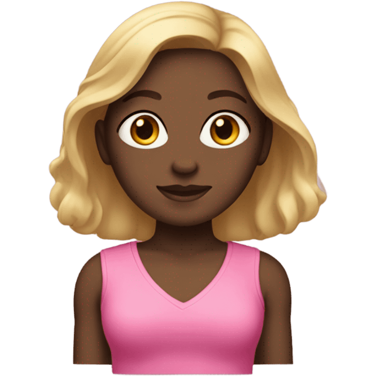 darkskin girl with blonde long hair with pink v neck top emoji