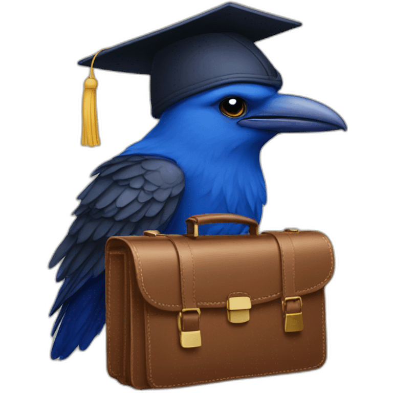 Blue Crow with alumni hat and briefcase emoji