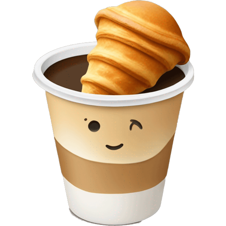 Disposable cup with cappuccino and croissant emoji